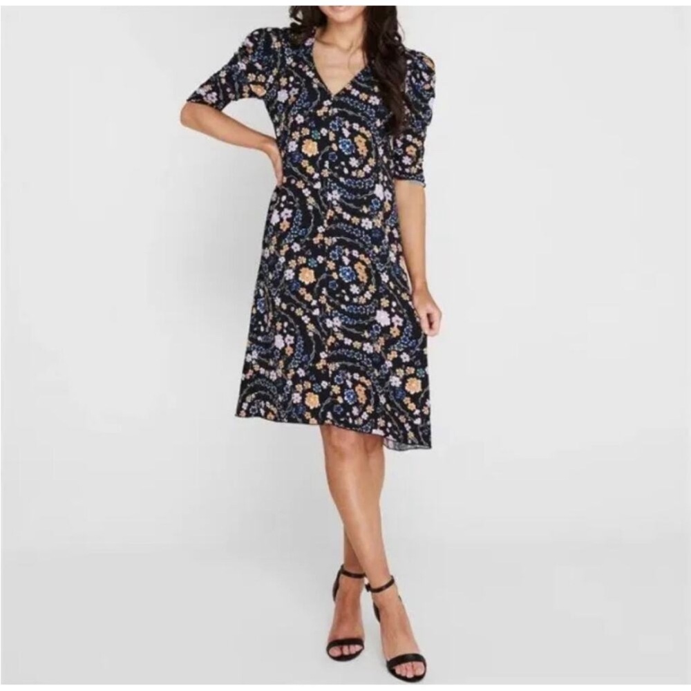 See by Chloe Black Floral V-Neck Midi Dress